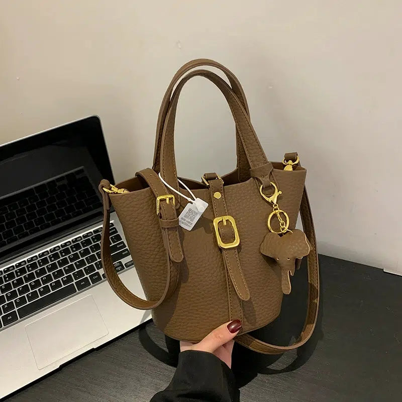Keychain Leather Bucket Handbag