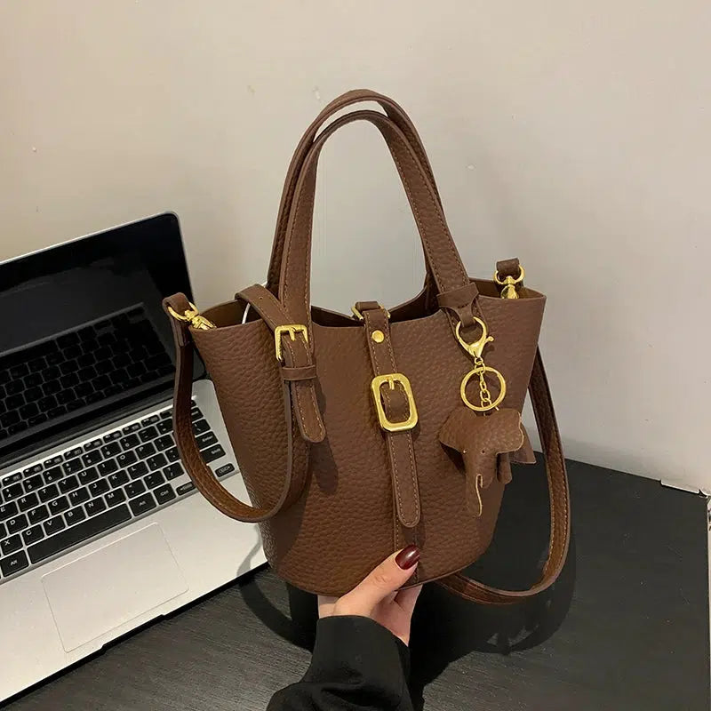 Keychain Leather Bucket Handbag