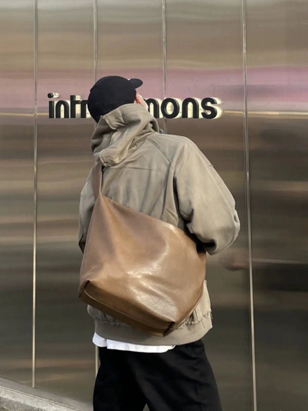 Khaki Leather Shoulder Bag