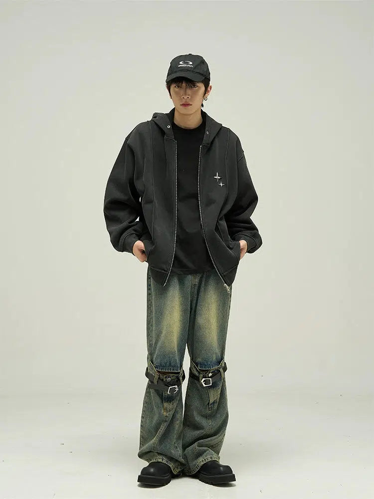 Knee Belt Straps Straight-leg Jeans