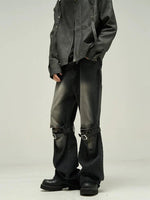 Knee Belt Straps Straight-leg Jeans