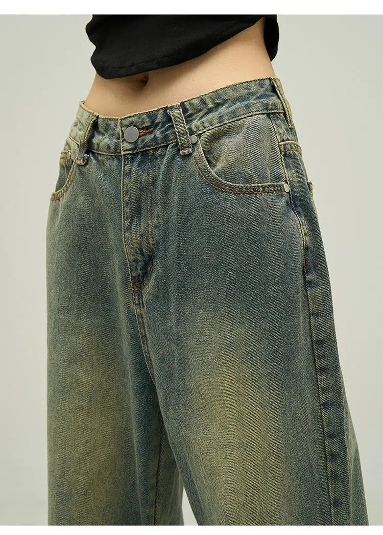 Knee Belt Straps Straight-leg Jeans