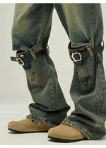Knee Belt Straps Straight-leg Jeans
