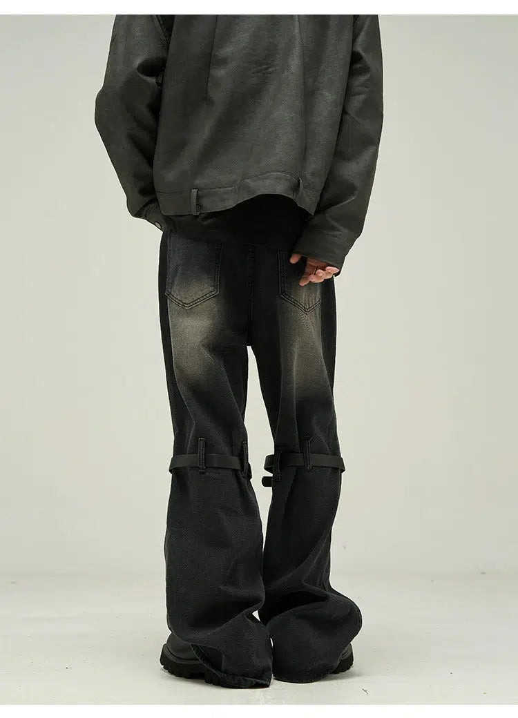 Knee Belt Straps Straight-leg Jeans