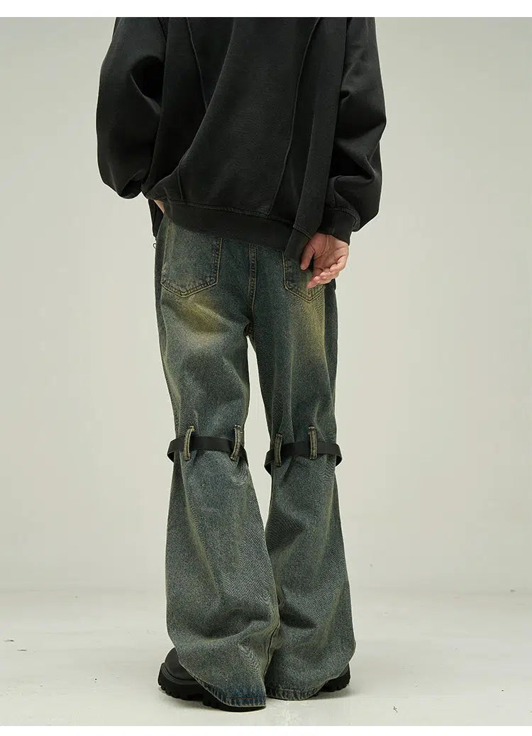Knee Belt Straps Straight-leg Jeans