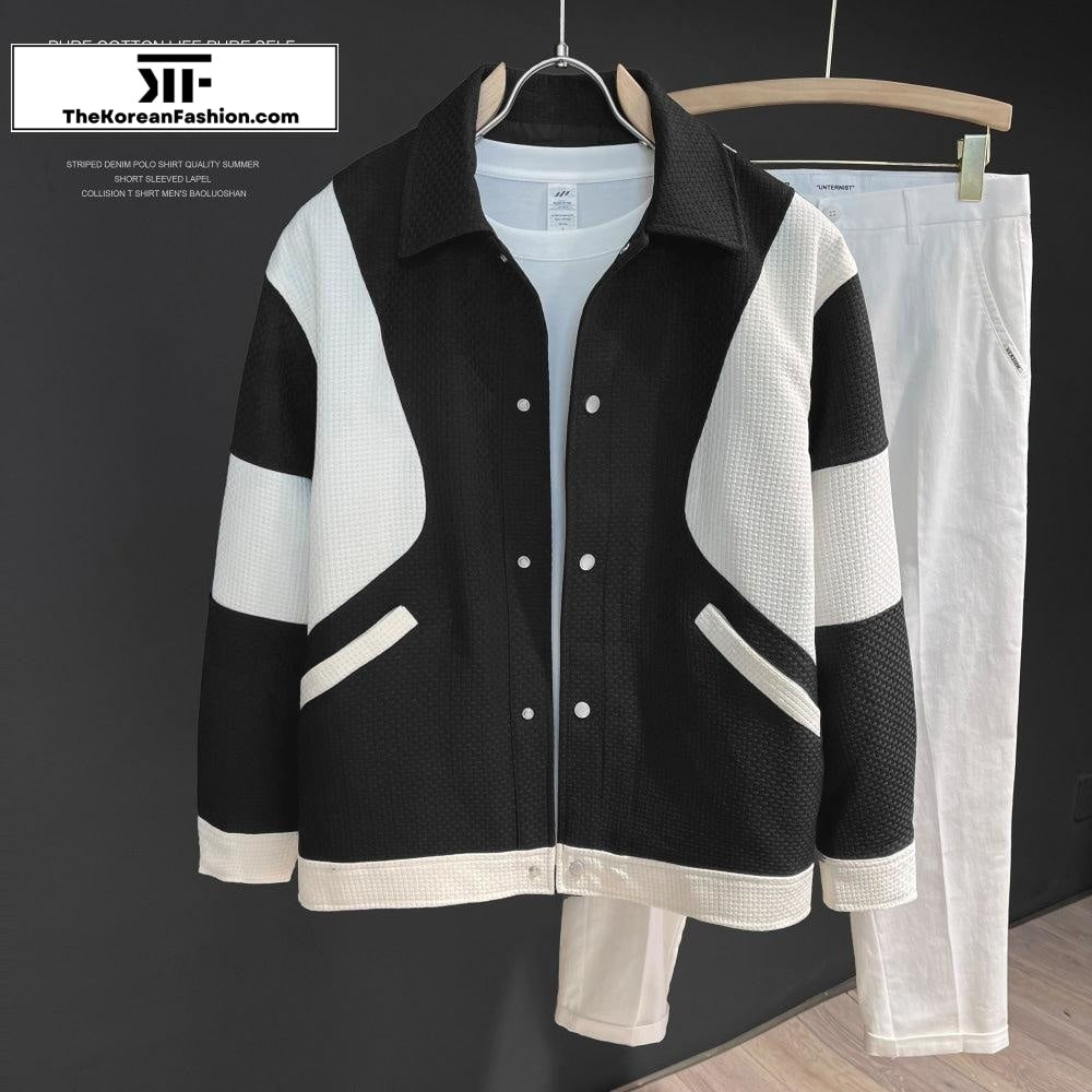 Knit Stitching Color Block Jacket