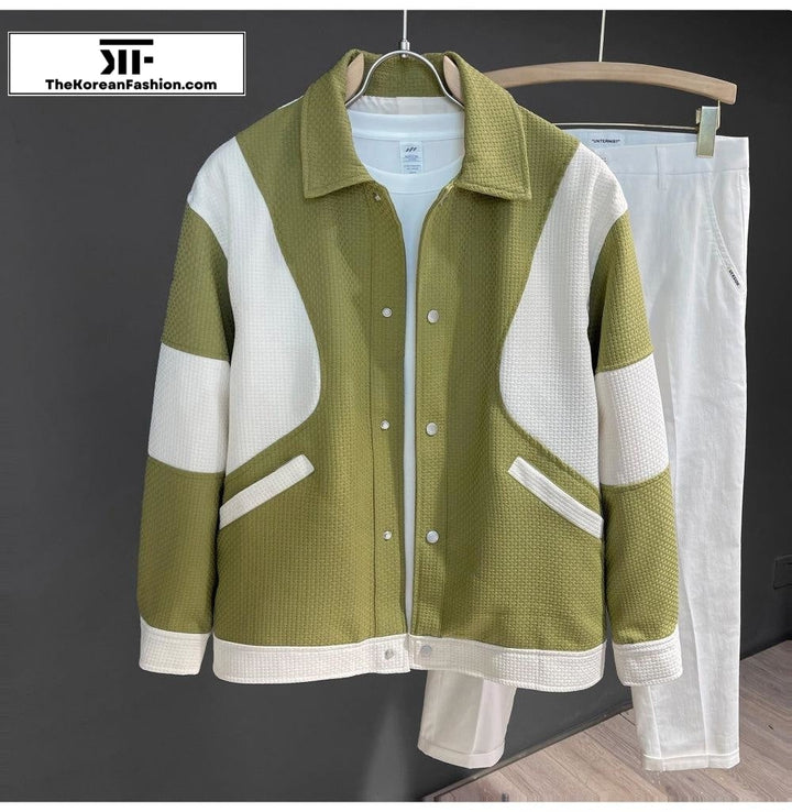 Knit Stitching Color Block Jacket