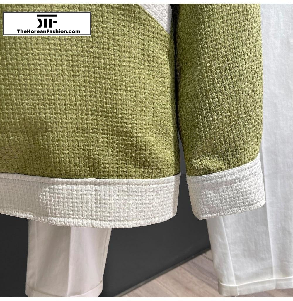 Knit Stitching Color Block Jacket