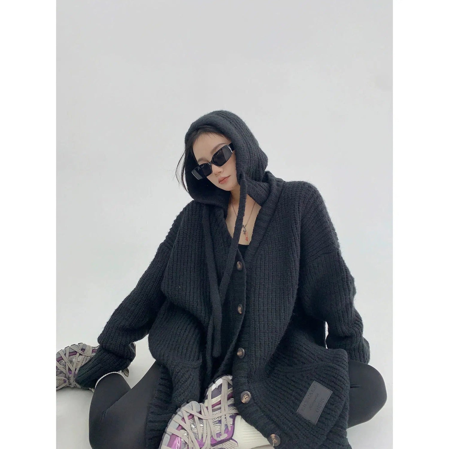 Knitted Button-Up Long Cardigan