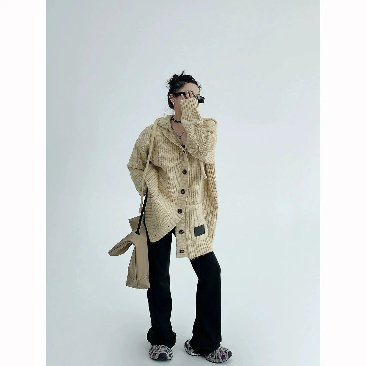 Knitted Button-Up Long Cardigan