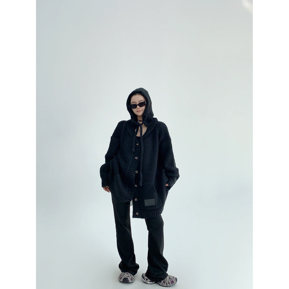 Knitted Button-Up Long Cardigan