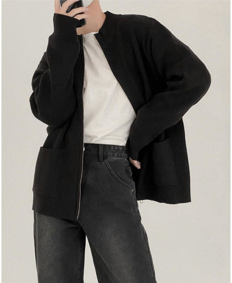 Knitted Cardigan Sweater With Zipper