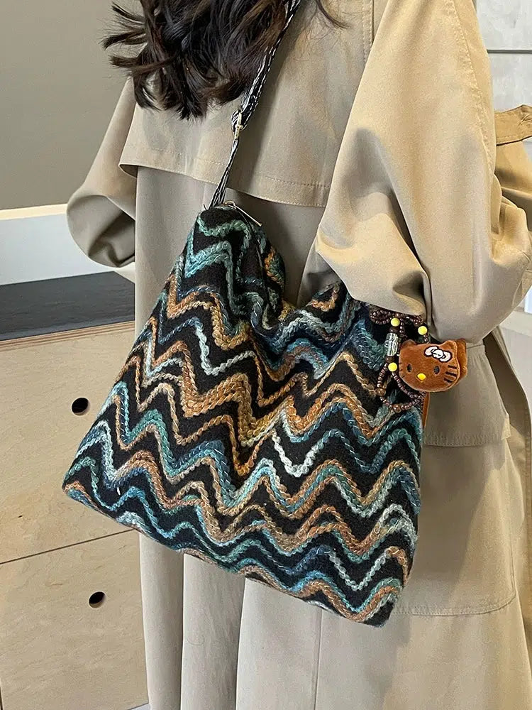 Knitted Chevron Pattern Shoulder Bag