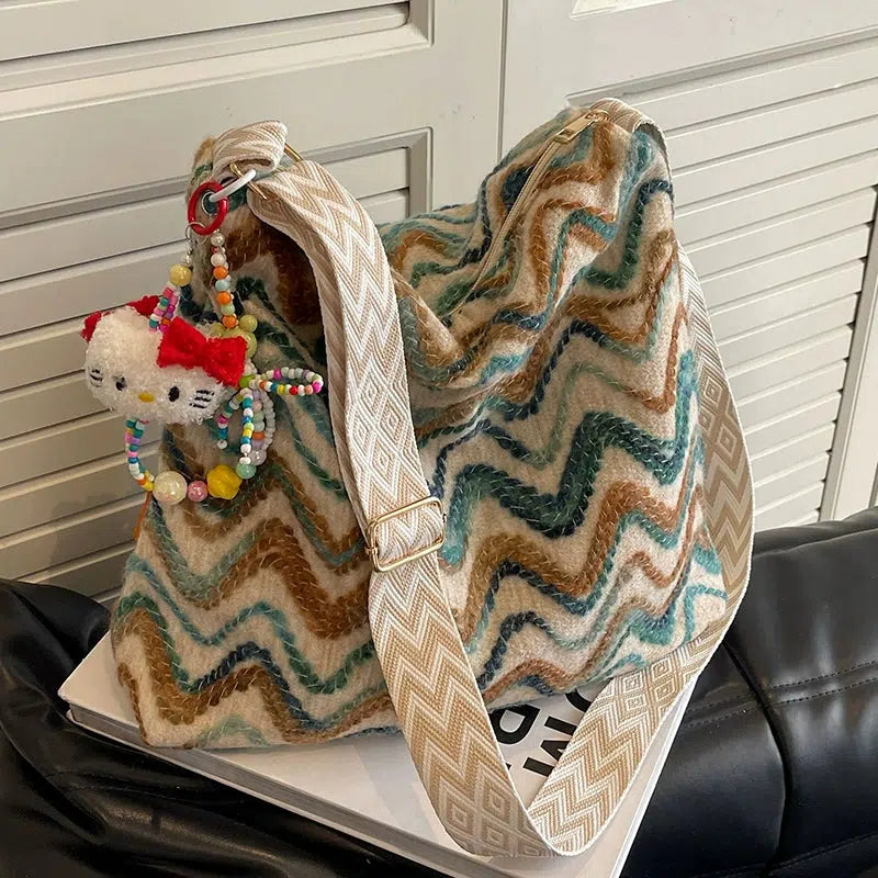 Knitted Chevron Pattern Shoulder Bag