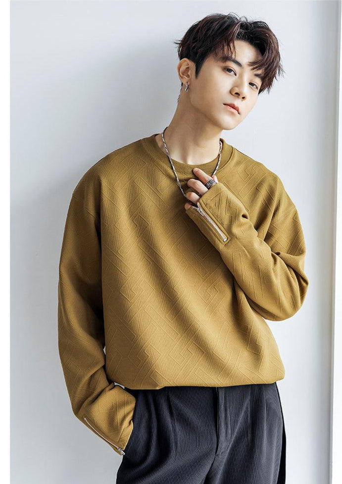 Knitted Zip Cuff Long Sleeve T-shirt