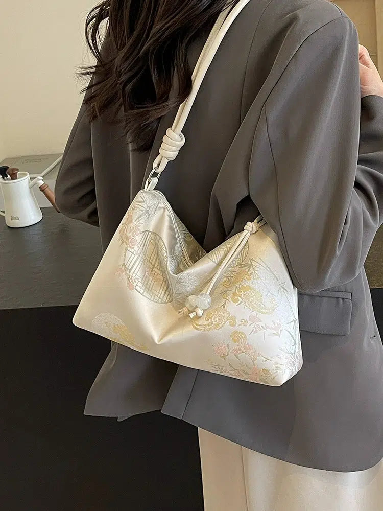 Knot Handle Embroidered Shoulder Bag