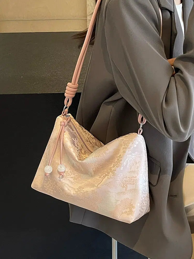 Knot Handle Embroidered Shoulder Bag