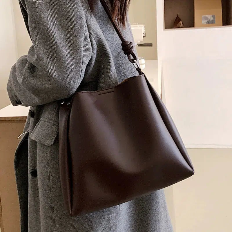 Knotted Strap Leather Bucket Shaped Bag
