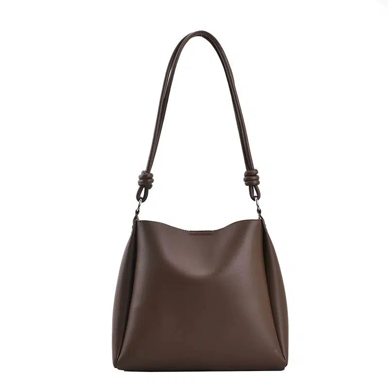 Knotted Strap Leather Bucket Shaped Bag