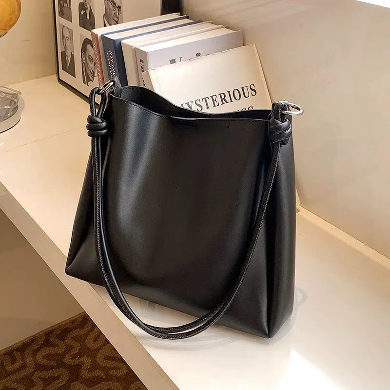 Knotted Strap Leather Bucket Shaped Bag