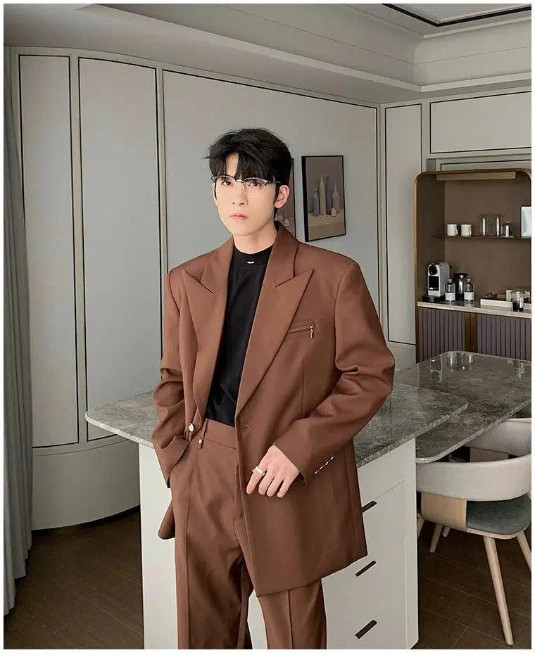 Korean Style Casual Suit S Brown Jacket