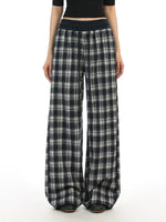 Plaid Elastic Waist Wide Leg Casual Pants 2