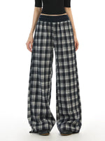 Plaid Elastic Waist Wide Leg Casual Pants 3