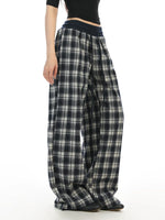 Plaid Elastic Waist Wide Leg Casual Pants 4