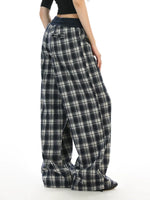 Plaid Elastic Waist Wide Leg Casual Pants 5