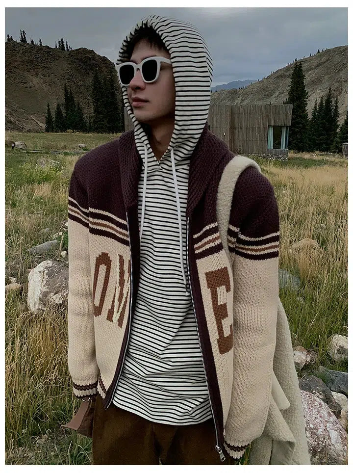 LONELY Graphic Knitted Hooded Jacket