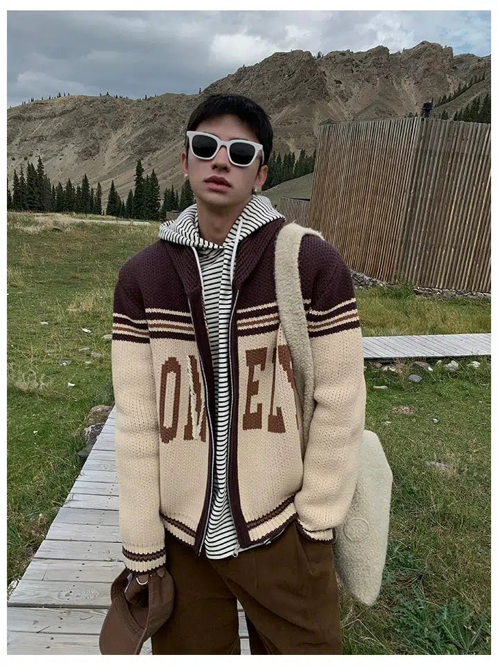 LONELY Graphic Knitted Hooded Jacket