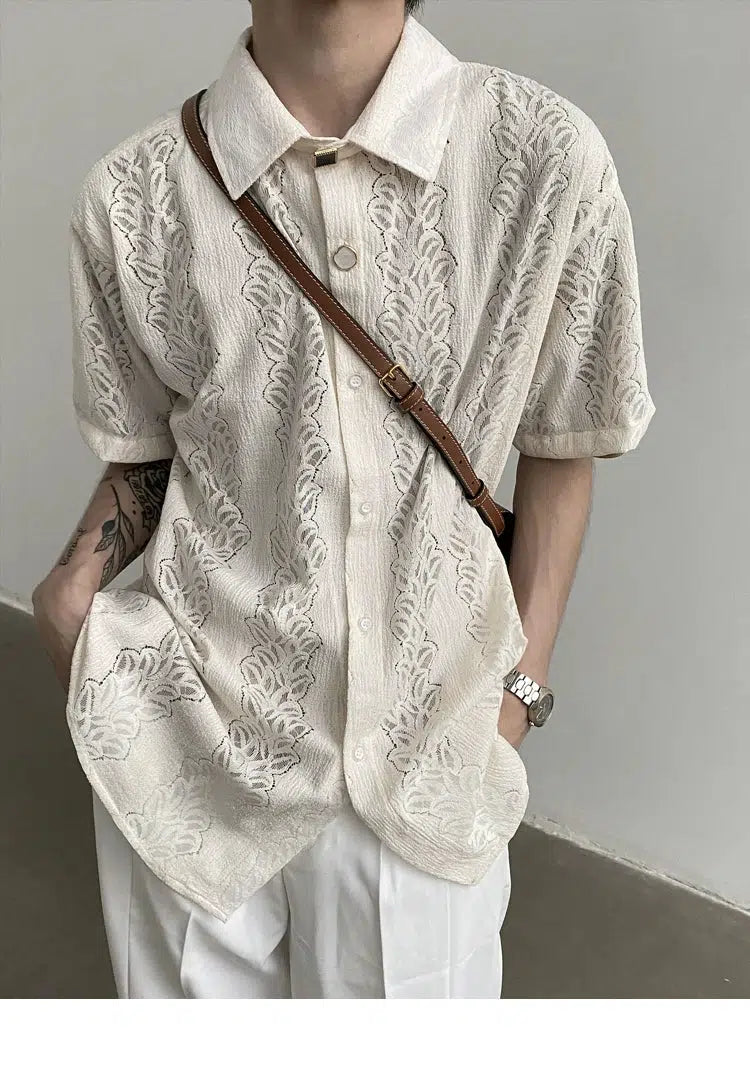 Lace Button-Up Transparent Shirt