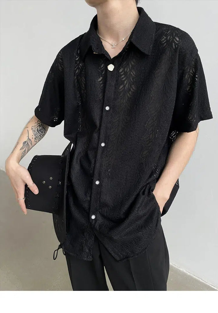 Lace Button-Up Transparent Shirt