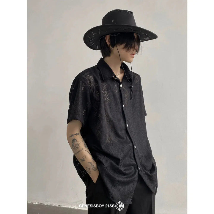 Lace Button-Up Transparent Shirt