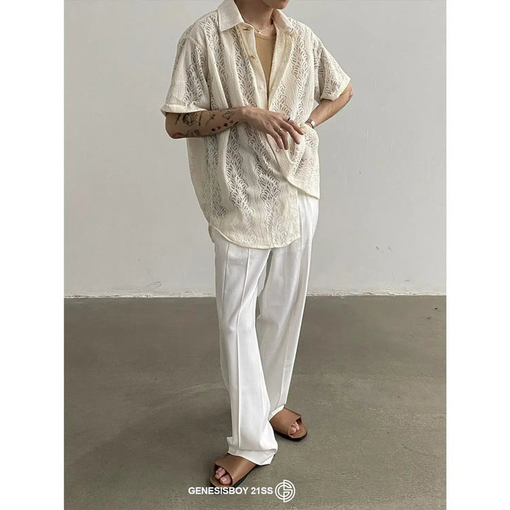 Lace Button-Up Transparent Shirt