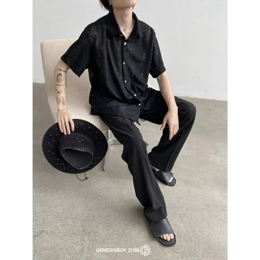 Lace Button-Up Transparent Shirt