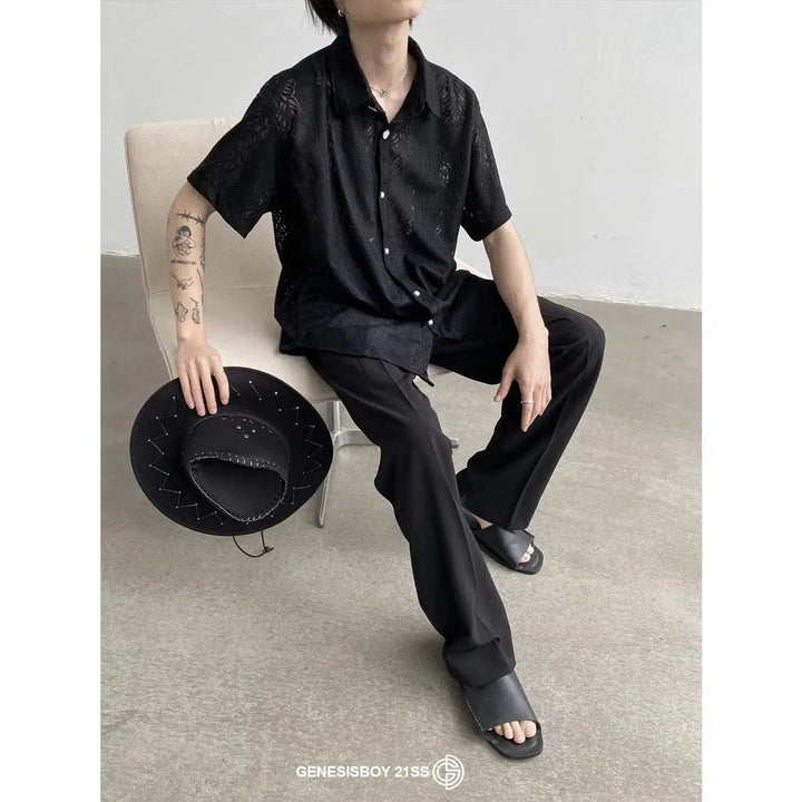 Lace Button-Up Transparent Shirt