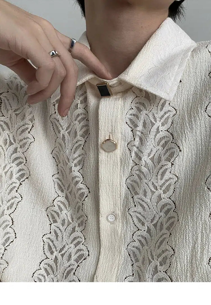 Lace Button-Up Transparent Shirt