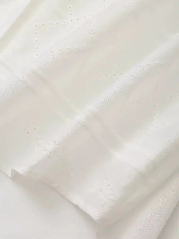 Lace Embroidered Button-Up Shirt Pants Set