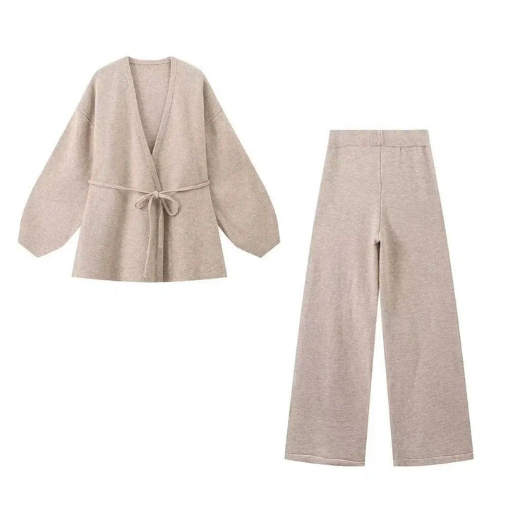 Lace-up Knit Top and Pants Set