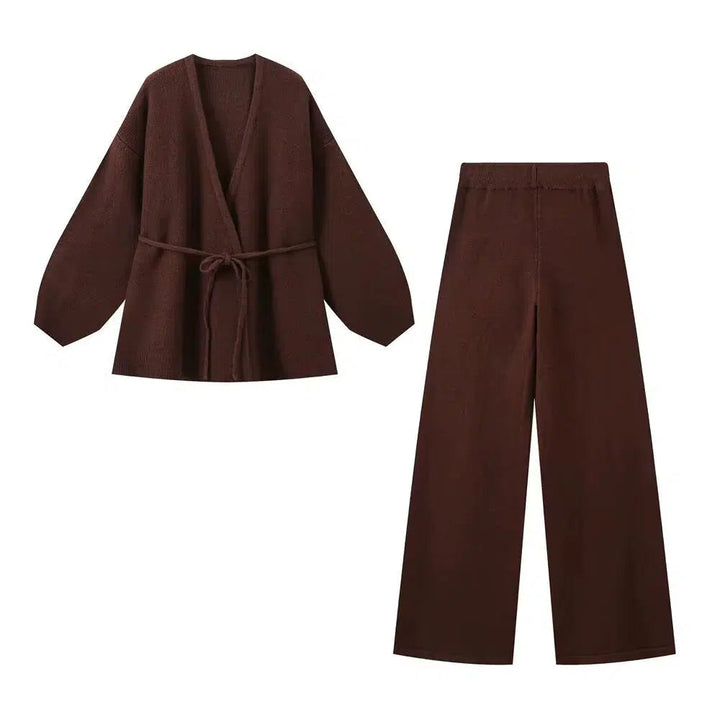 Lace-up Knit Top and Pants Set