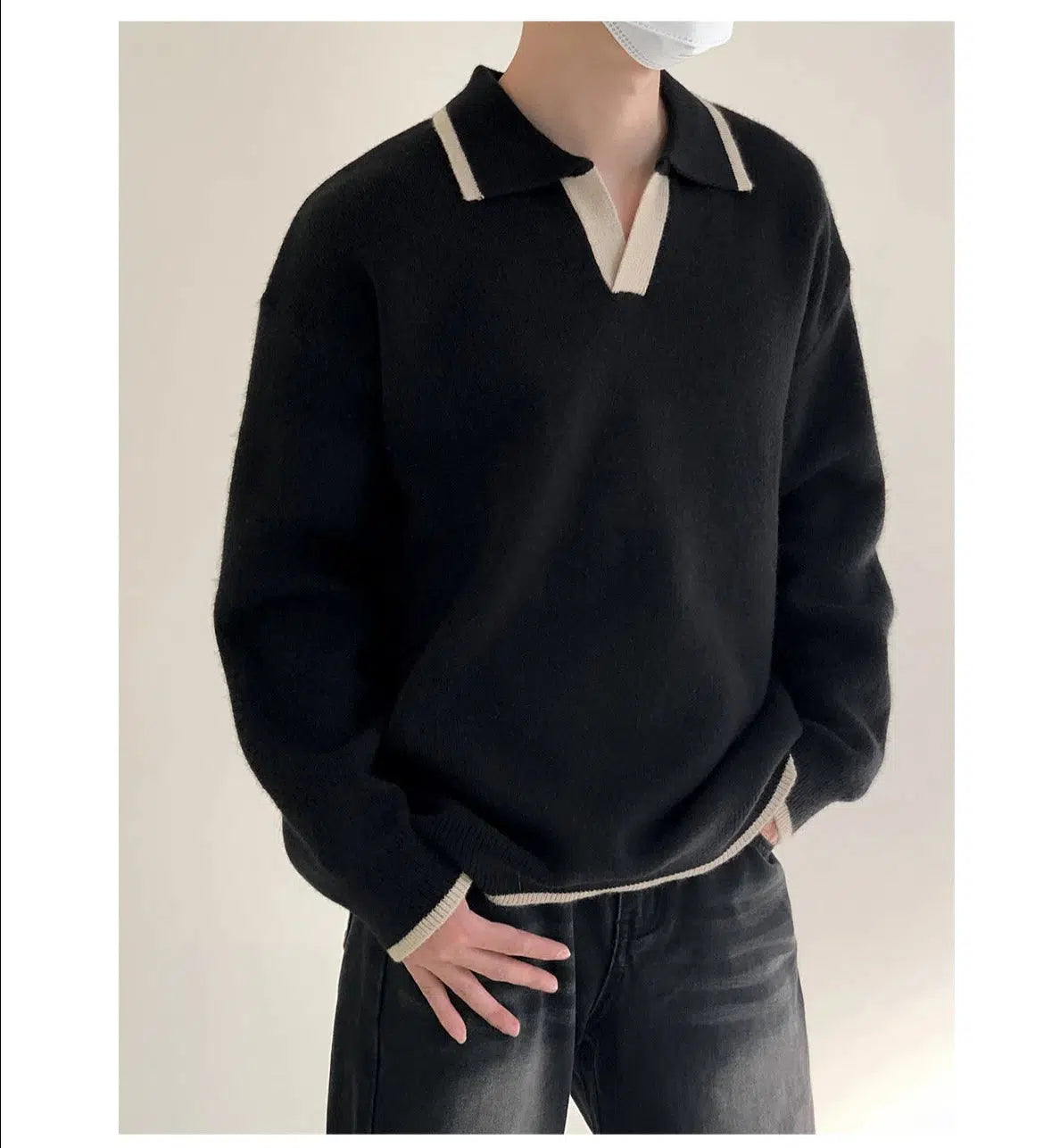 Lapel Contrast Color Sweater