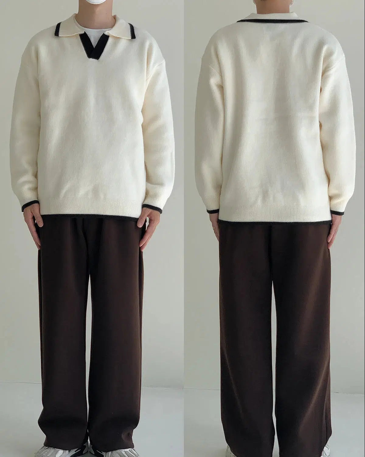 Lapel Contrast Color Sweater