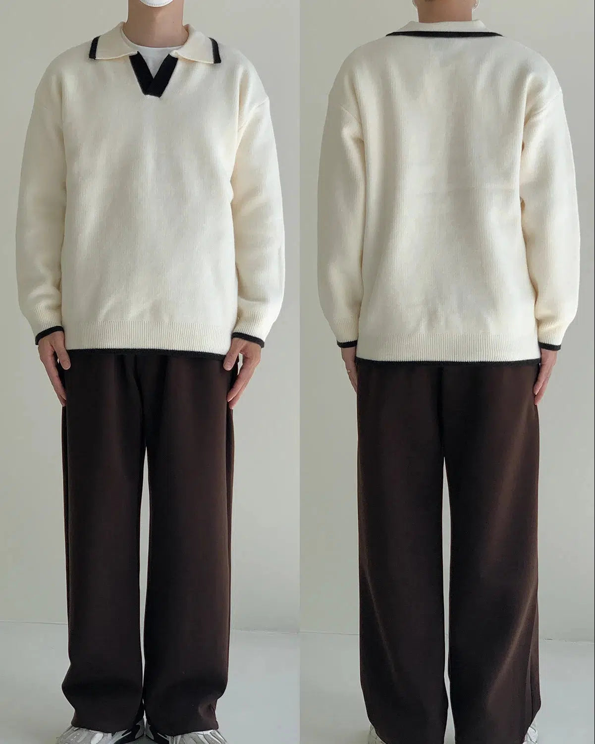 Lapel Contrast Color Sweater