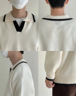 Lapel Contrast Color Sweater