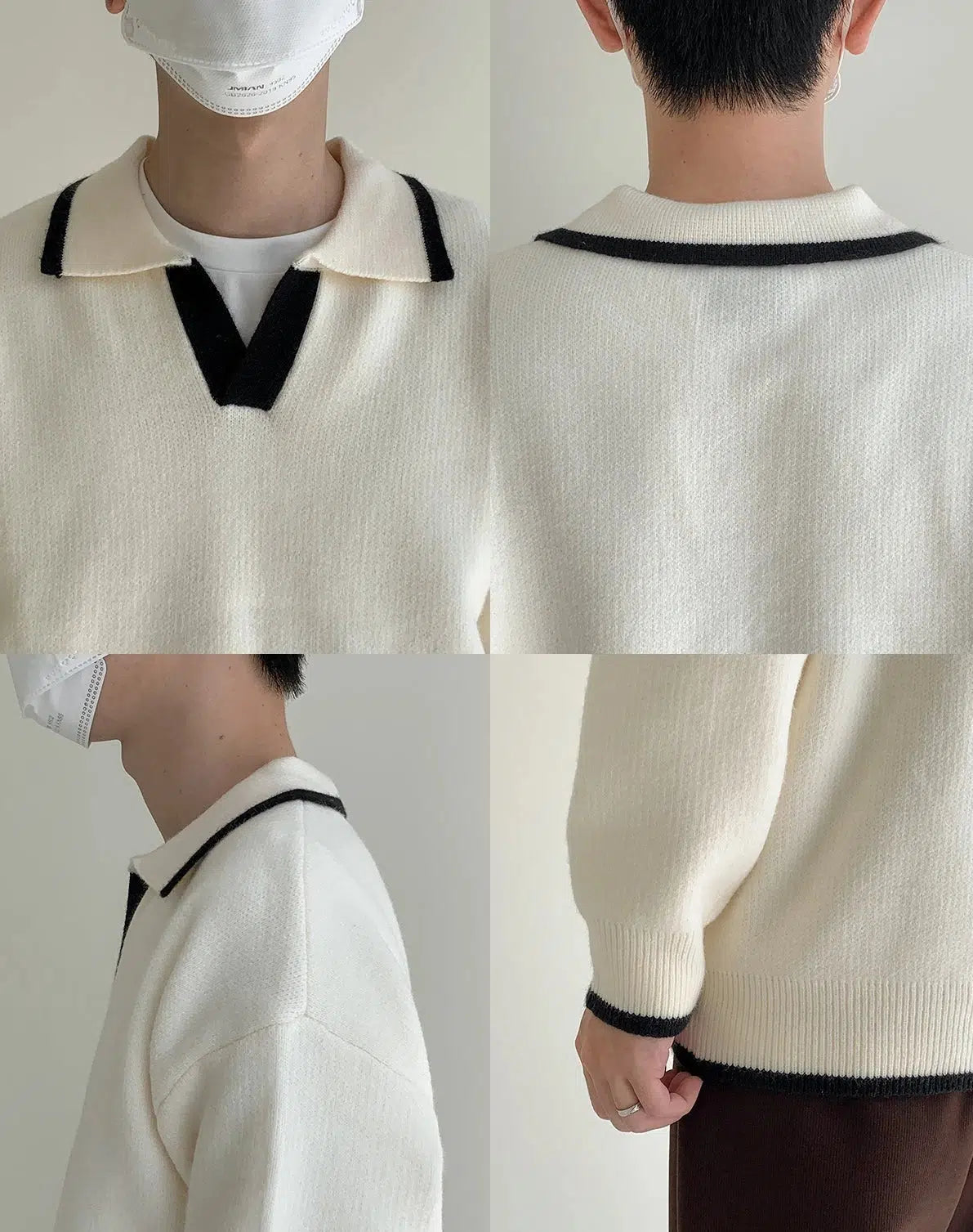 Lapel Contrast Color Sweater