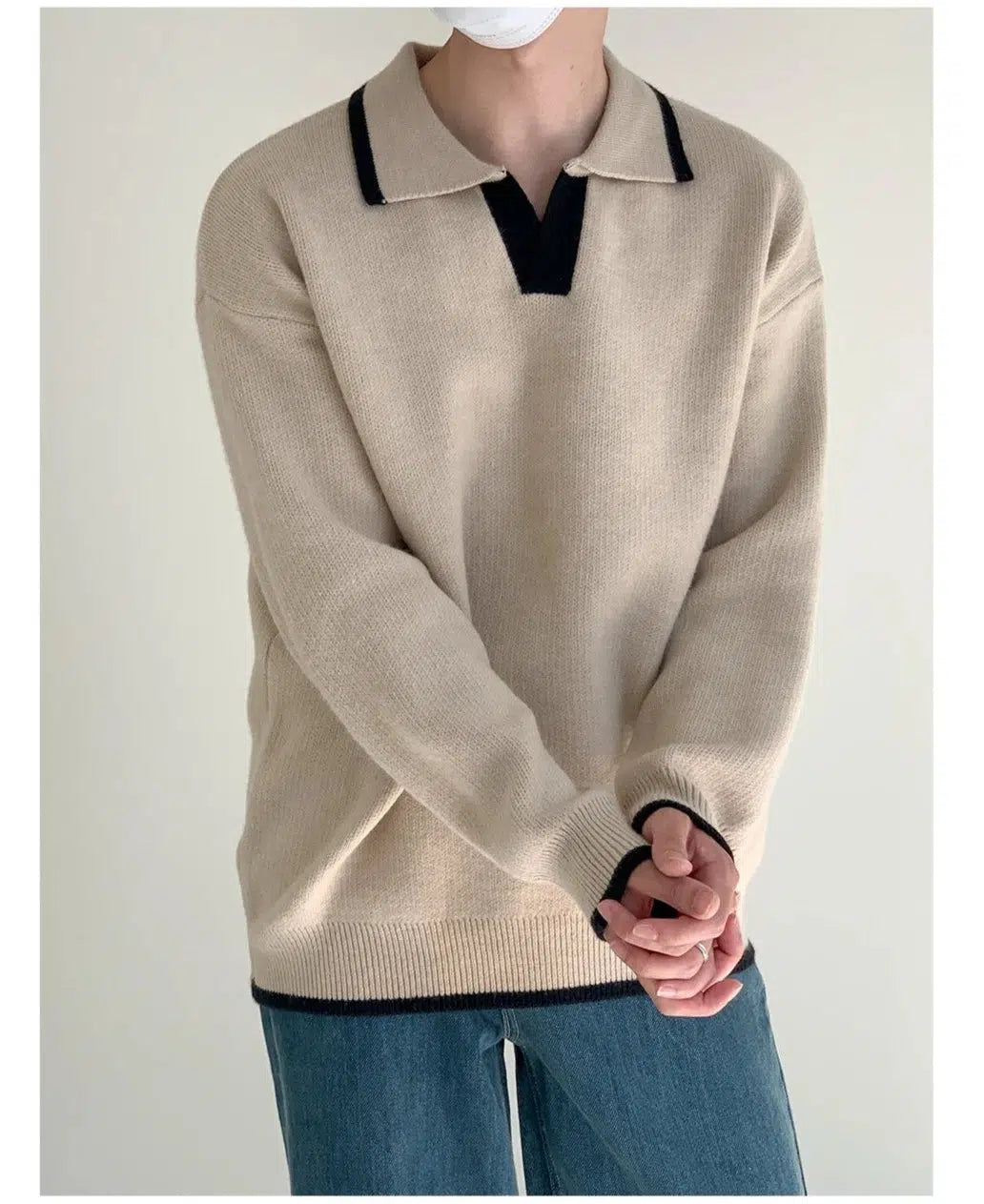 Lapel Contrast Color Sweater