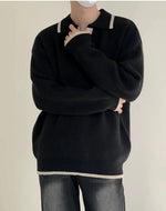 Lapel Contrast Color Sweater