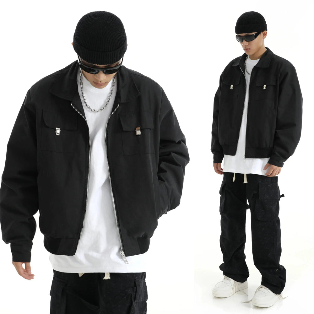 Lapel Versatile Zip-Up Utility Jacket