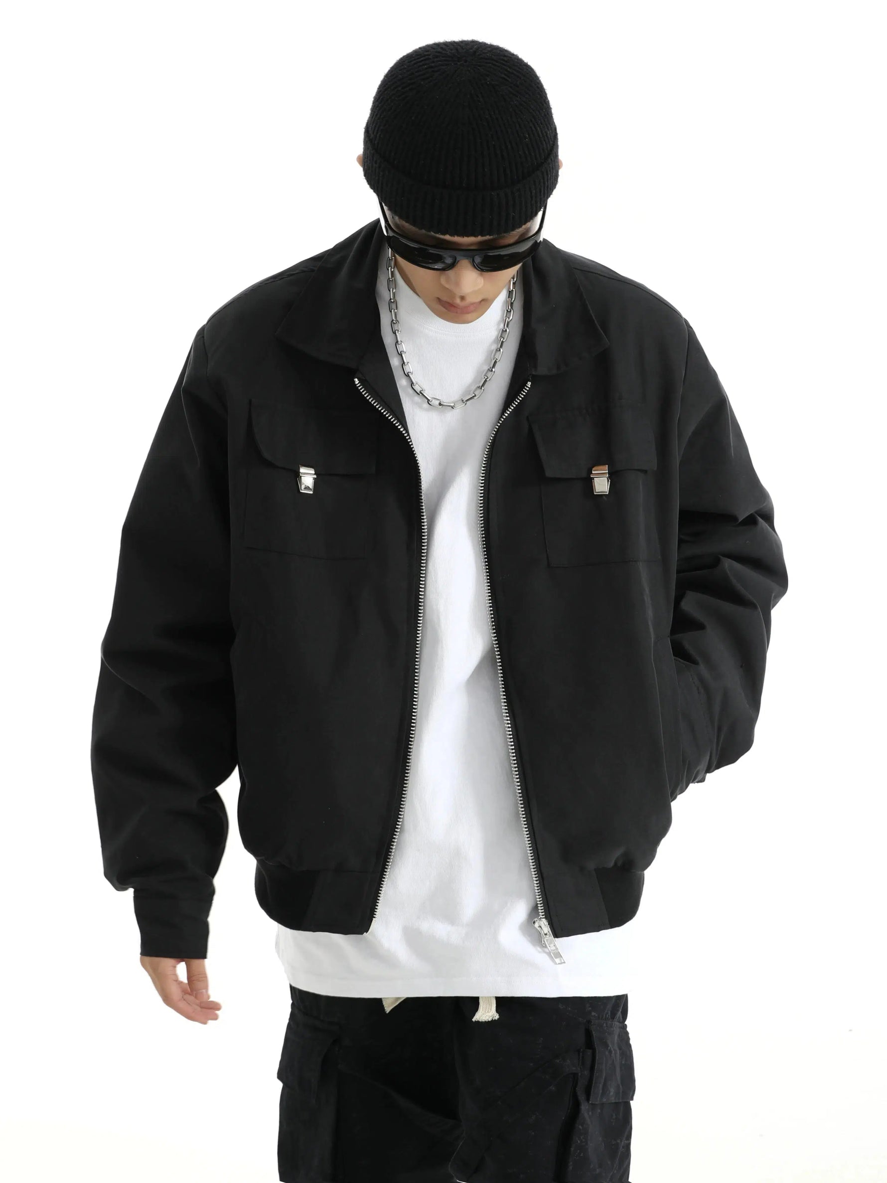 Lapel Versatile Zip-Up Utility Jacket